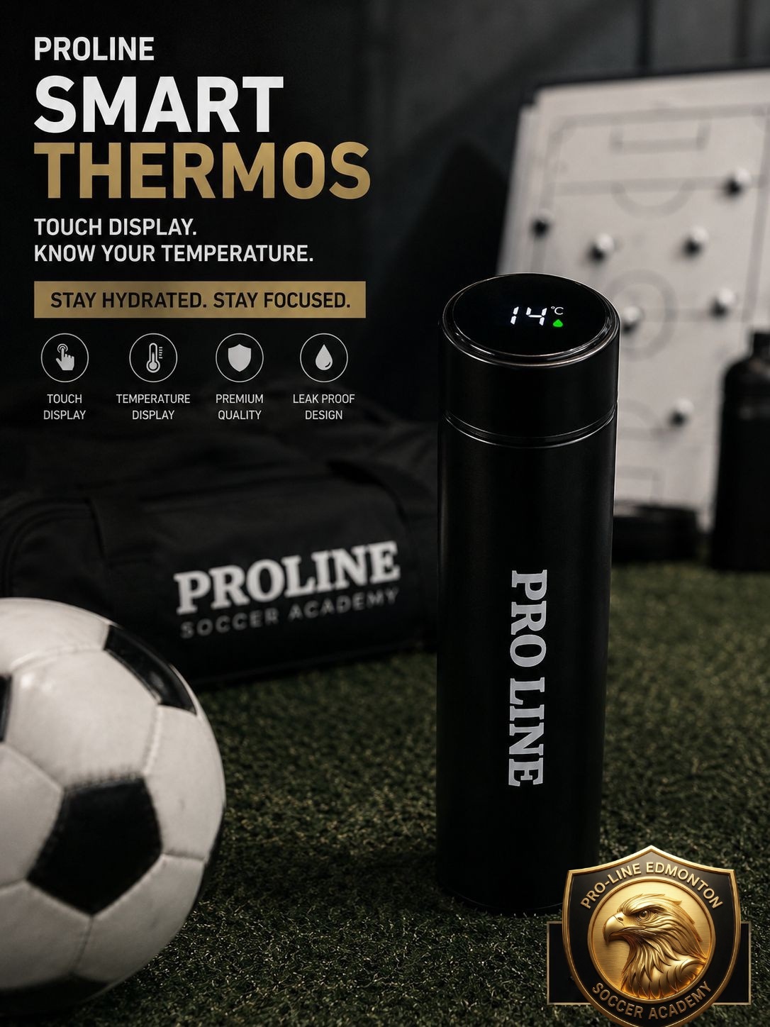 Matte-black ESA Smart Thermos with LED temperature display